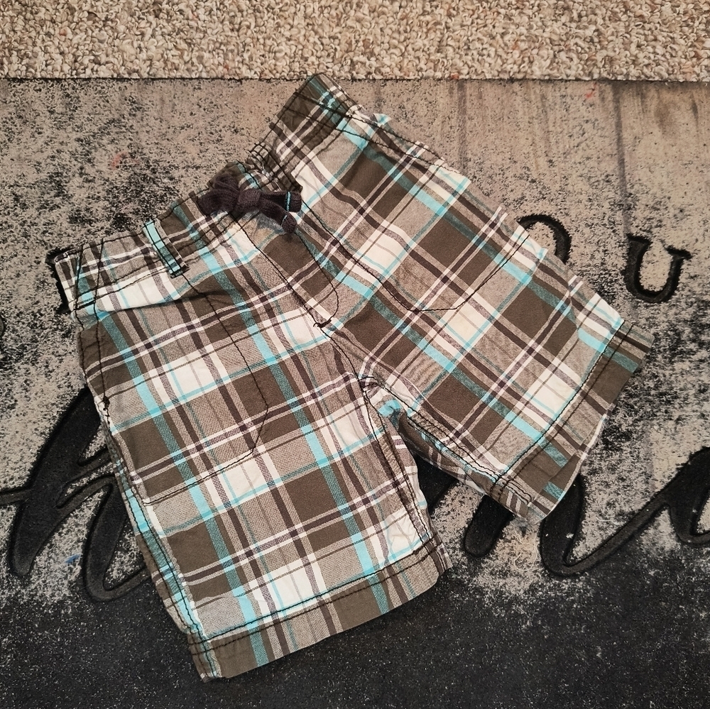 Carter's Toddler Boys Plaid Khaki Casual Shorts Brown Blue White Size 3T